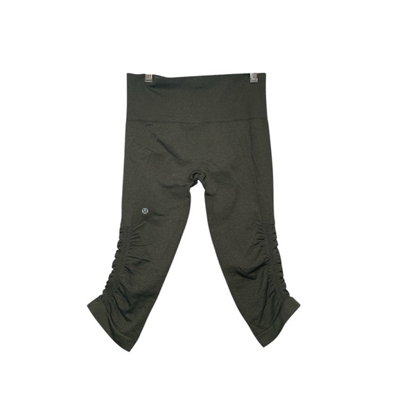 Lululemon Olive Green High Rise Crop‎ Leggings Ruched Bottoms Athleisure - Picture 4 of 10